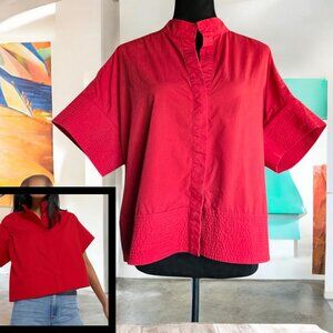 TUCKERNUCK ( XL ) TRAPUNTO STITCH SOFIA Short Sleeve Red Button down Top